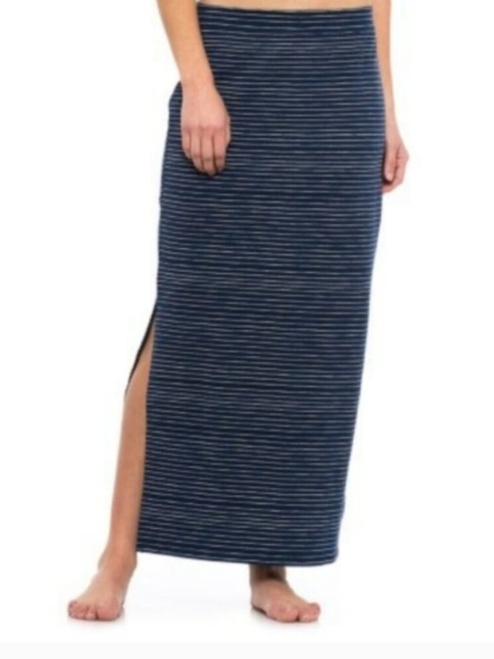 Life is Good SZ S Blue Nautical Stripe Casual Beachy Maxi Skirt W/Slit Pull On